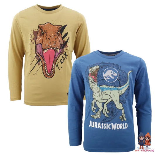 Jurassic World Kinder langarm T-Shirt - WS-Trend.de Shirt Gr. 104 - 128 Jungen Dinos T-Rex Baumwolle