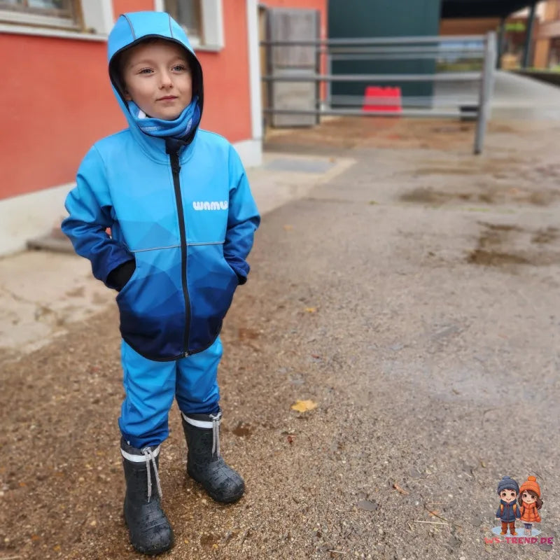 WAMU Mosaic Softshelljacke Kinder Jungen Jacke mit Kapuze - WS-Trend.de Gr. 98 -128