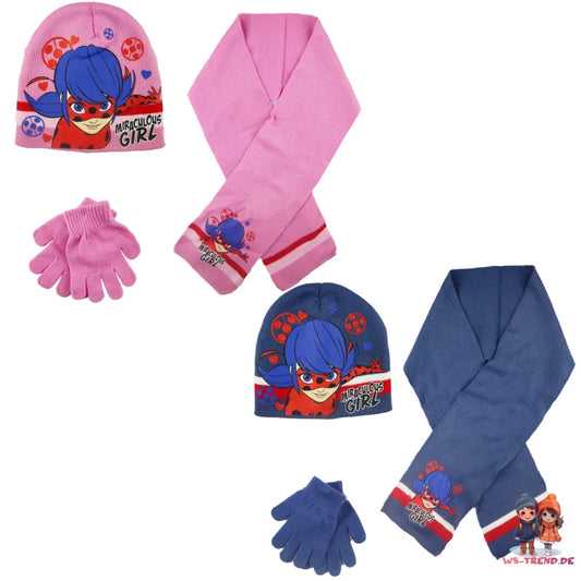 Miraculous Ladybug Kinder 3tlg. Herbst Wintermütze Schal plus Handschuhe - WS-Trend.de