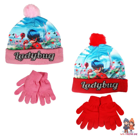 Miraculous Ladybug Kinder 2tlg Set Herbst Wintermütze Bommelmütze Handschuhe - WS-Trend.de