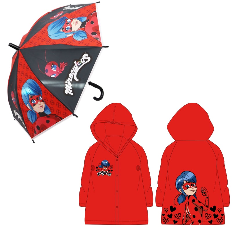 Miraculous Ladybug Kinder Regenschirm plus Regenponcho - WS-Trend.de Schirm D 75cm Gr.116-134