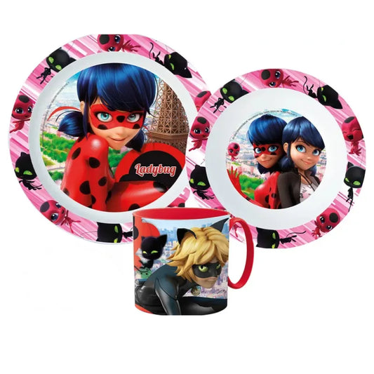 Miraculous Ladybug Kinder Geschirr Set 3 teilig Becher Teller Schüssel WS Trend.de