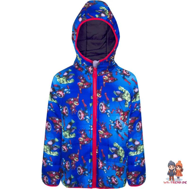 Marvel Avengers Kinder Wende Jacke - Größe 104 bis 140 - WS-Trend.de Hulk America Kapuze Jungen Gr. 104-140