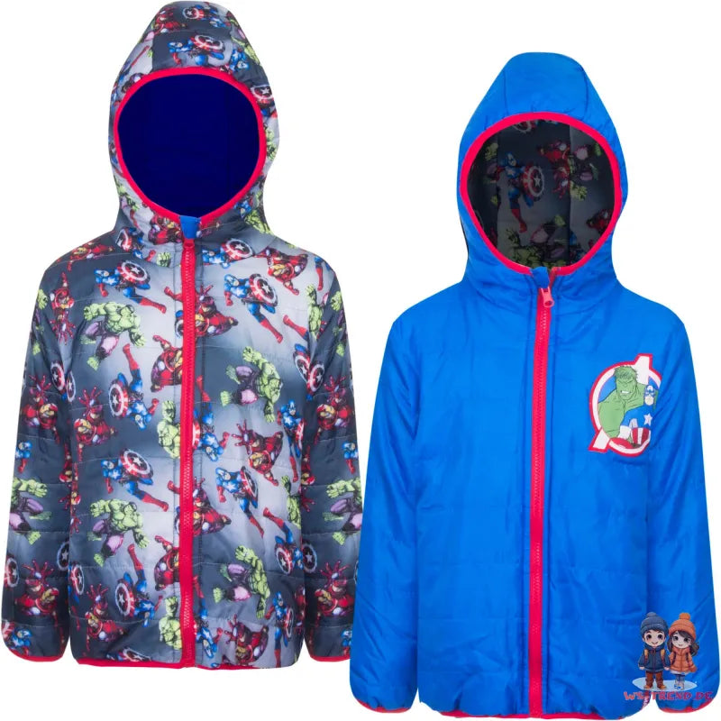 Marvel Avengers Kinder Wende Jacke - Größe 104 bis 140 - WS-Trend.de Hulk America Kapuze Jungen Gr. 104-140