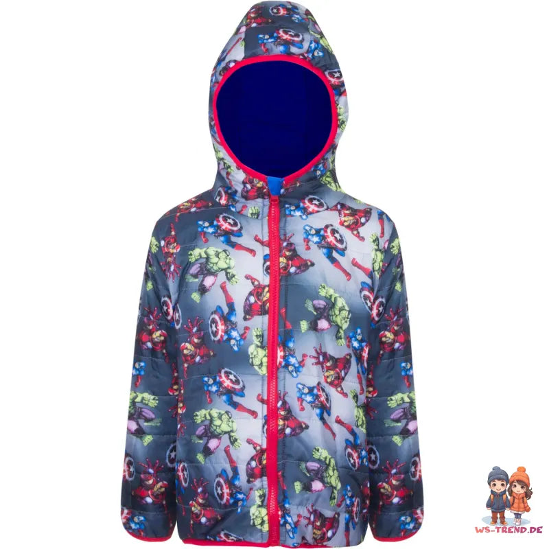 Marvel Avengers Kinder Wende Jacke - Größe 104 bis 140 - WS-Trend.de Hulk America Kapuze Jungen Gr. 104-140