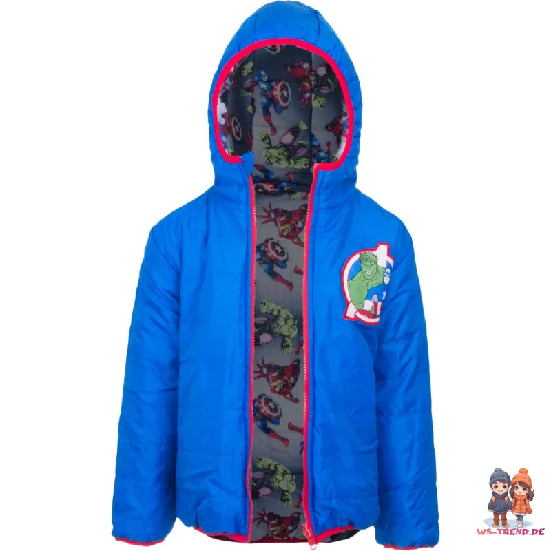 Marvel Avengers Kinder Wende Jacke - Größe 104 bis 140 - WS-Trend.de Hulk America Kapuze Jungen Gr. 104-140