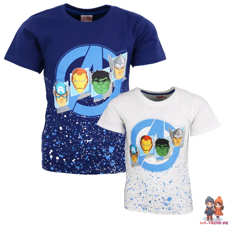 Marvel Avengers Kunder kurzarm T-Shirt - WS-Trend.de Kinder Weiß Blau 104-134 Baumwolle für Jungen