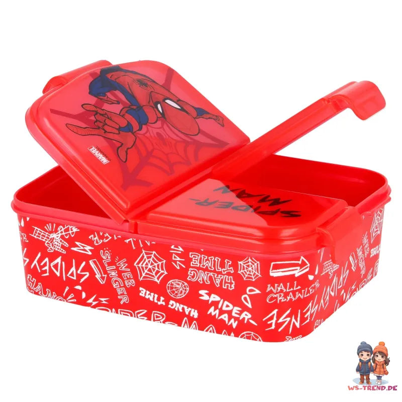 Marvel Spiderman 4 teiliges Set Lunchbox mit Trinkbecher und Besteck - WS-Trend.de Lunch - Brotdose - Trinkflasche