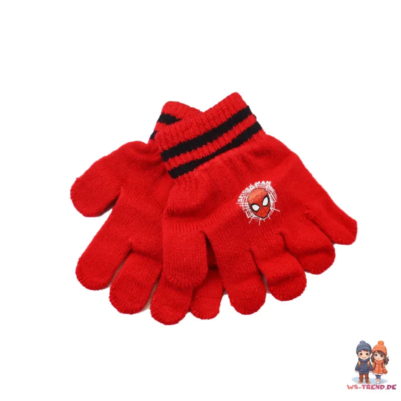 Marvel Spiderman - Kinder Herbst Wintermütze plus Handschuhe - WS-Trend.de Jungen 52 54 Rot