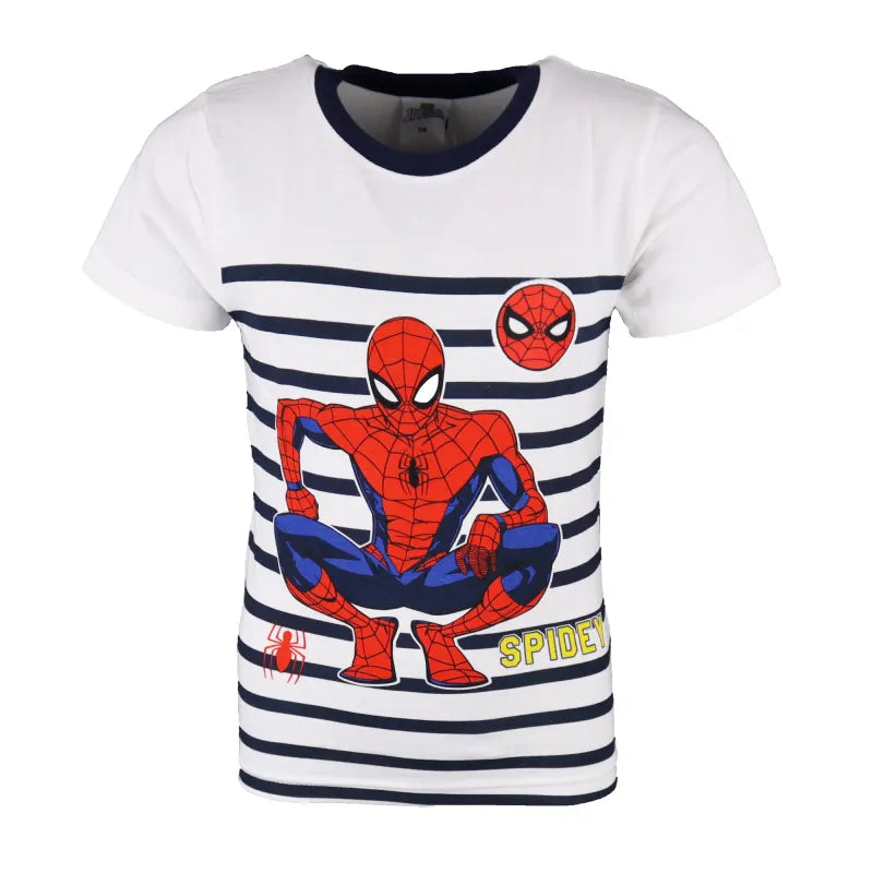 Marvel Spiderman Kinder T-Shirt gestreift - WS-Trend.de Kurzarm Jungen Shirt Blau Rot Baumwolle
