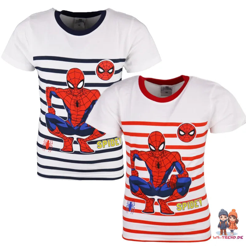 Marvel Spiderman Kinder T-Shirt gestreift - WS-Trend.de Kurzarm Jungen Shirt Blau Rot Baumwolle