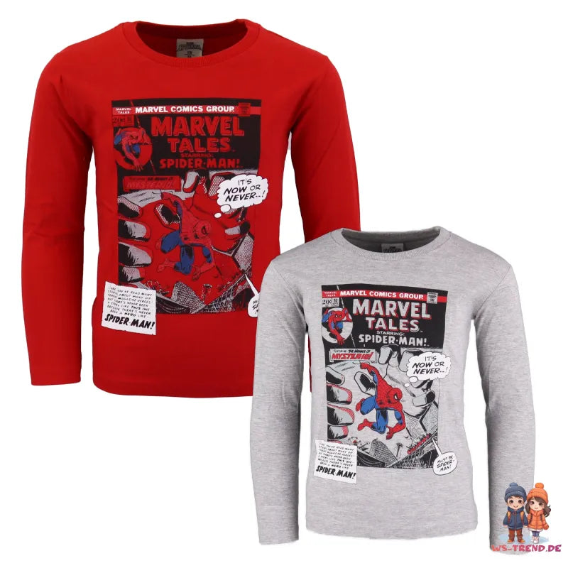 Marvel Spiderman langarm Kinder T-Shirt - WS-Trend.de Baumwolle Rot Grau Gr. 104-134 Jungen