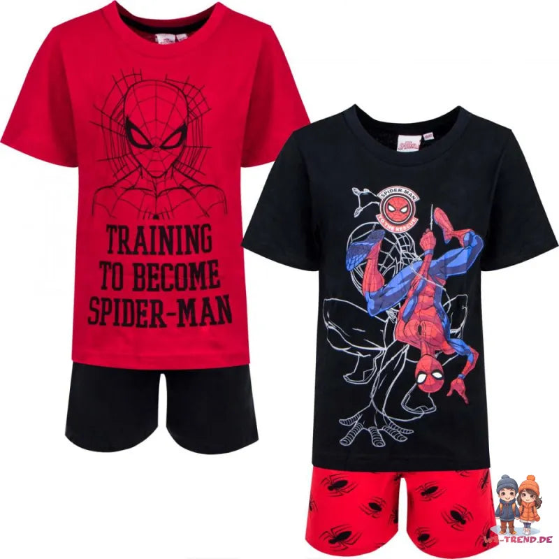 Marvel Spiderman Schlafanzug Pyjama kurz - Größe 98 bis 128 - WS-Trend.de Kinder Baumwolle Schwarz Rot 98-128