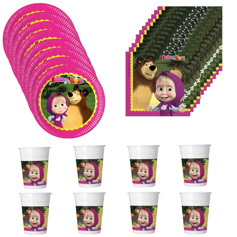 Mascha und der Bär Partyset Deko Set 36tlg. - WS-Trend.de Geburtstag 36tlg.Geschirr