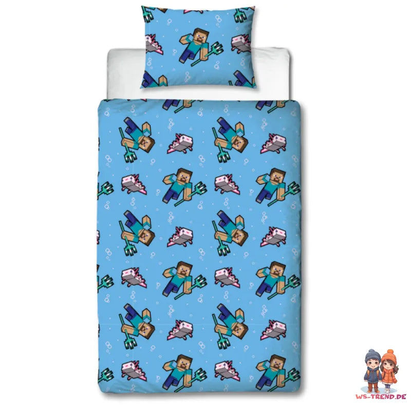 Minecraft Creeper Steve Alex Mikrofaser Bettwäsche Set 135/140x200 60x70 cm - WS-Trend.de