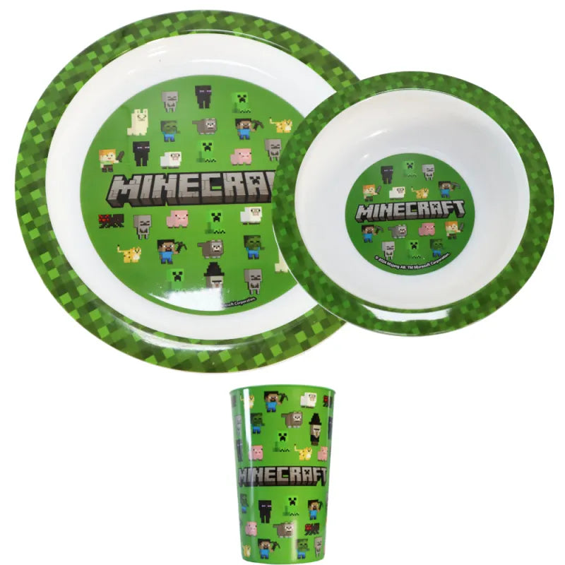 Minecraft Creeper Kinder Geschirr Set Teller Schüssel Becher - WS-Trend.de Geschirr-Set 3 teilig Alex Steve