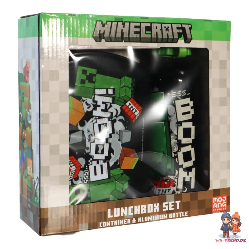Minecraft Creeper Kinder 2 tlg Lunch Set Brotdose Alu-Trinkflasche 500 ml - WS-Trend.de