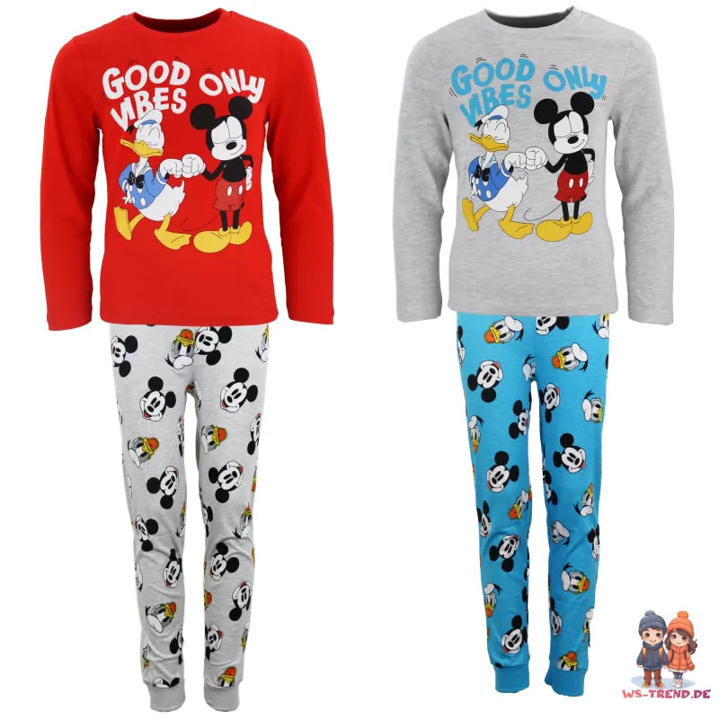 Disney Mickey Maus Donald Duck Kinder langarm Schlafanzug Pyjama - WS-Trend.de 98-128