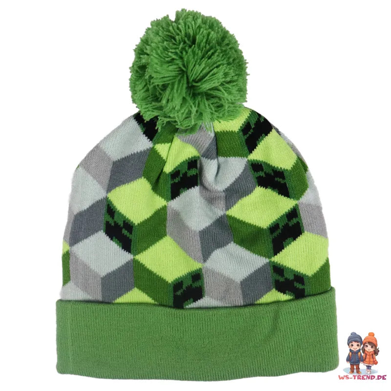 Minecraft Gamer Creeper Kinder Wintermütze Mütze Bommelmütze - WS-Trend.de in 52 - 54