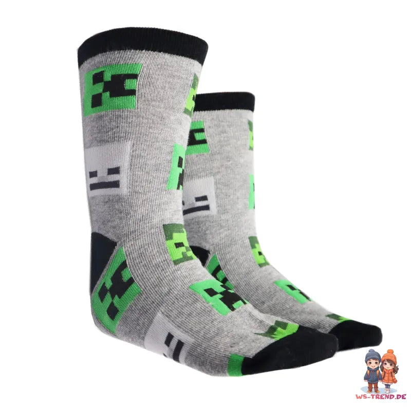 Minecraft Creeper Zombie Skelet Kinder Jungen lange Socken 6er Pack - WS-Trend.de Gr 27 bis 38