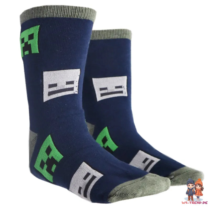 Minecraft Creeper Zombie Skelet Kinder Jungen lange Socken 6er Pack - WS-Trend.de Gr 27 bis 38