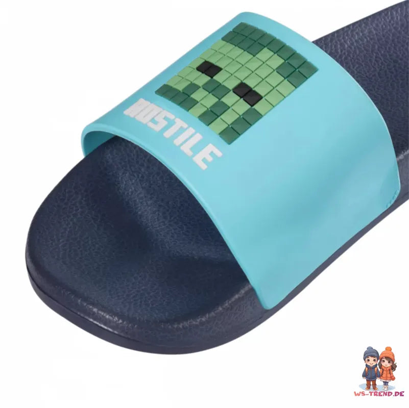 Minecraft Creeper Kinder Badelatschen Sandalen 3D Optik - WS-Trend.de - Badeschuhe Latschen Motiv Gr. 29 - 38 Blau