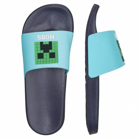 Minecraft Creeper Kinder Badelatschen Sandalen 3D Optik - WS-Trend.de - Badeschuhe Latschen Motiv Gr. 29 - 38 Blau