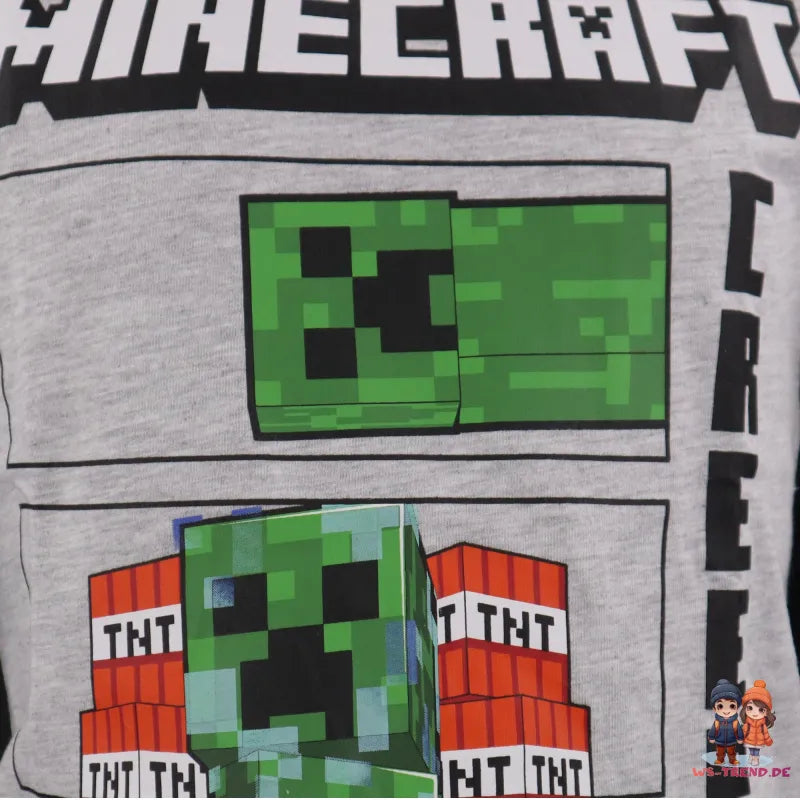 Minecraft Creeper Kinder kurzarm T-Shirt - WS-Trend.de Kleidung Jungen Grau 116-152