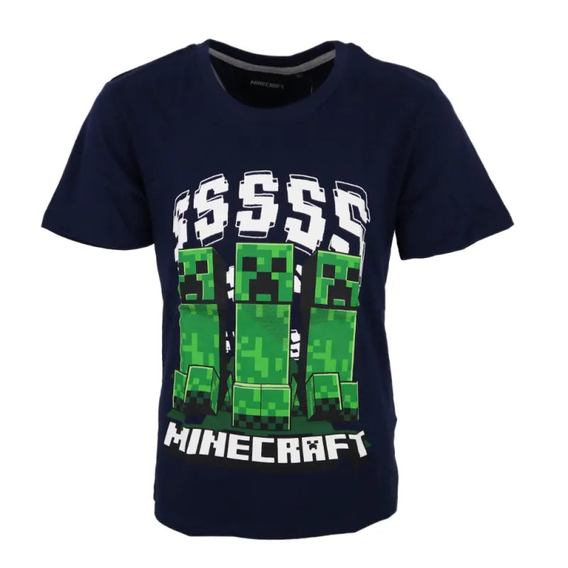 Minecraft Creeper Kinder kurzarm T Shirt Dunkelblau WS Trend.de Kleidung Jungen baumwolle Blau