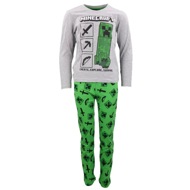 Minecraft Creeper Kinder lang Pyjama - WS-Trend.de Zombie Jungen Schlafanzug 128 -152
