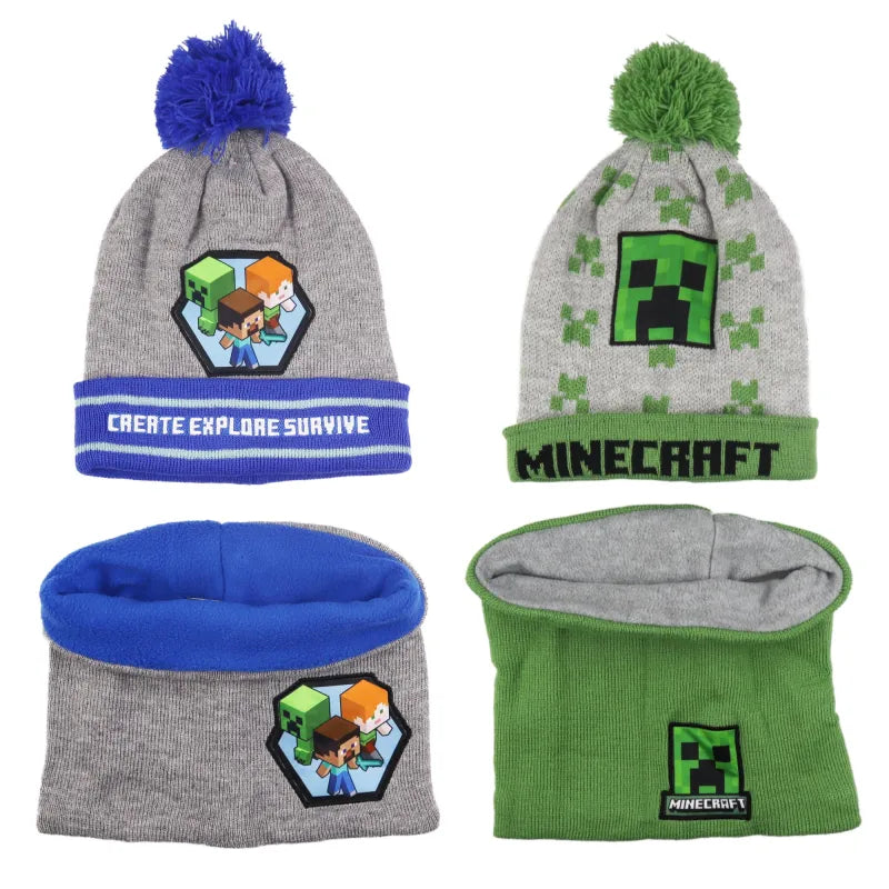 Minecraft Creeper Kinder Wintermütze plus Loop WS Trend.de Mütze Schal in 52 54 Bommelmütze
