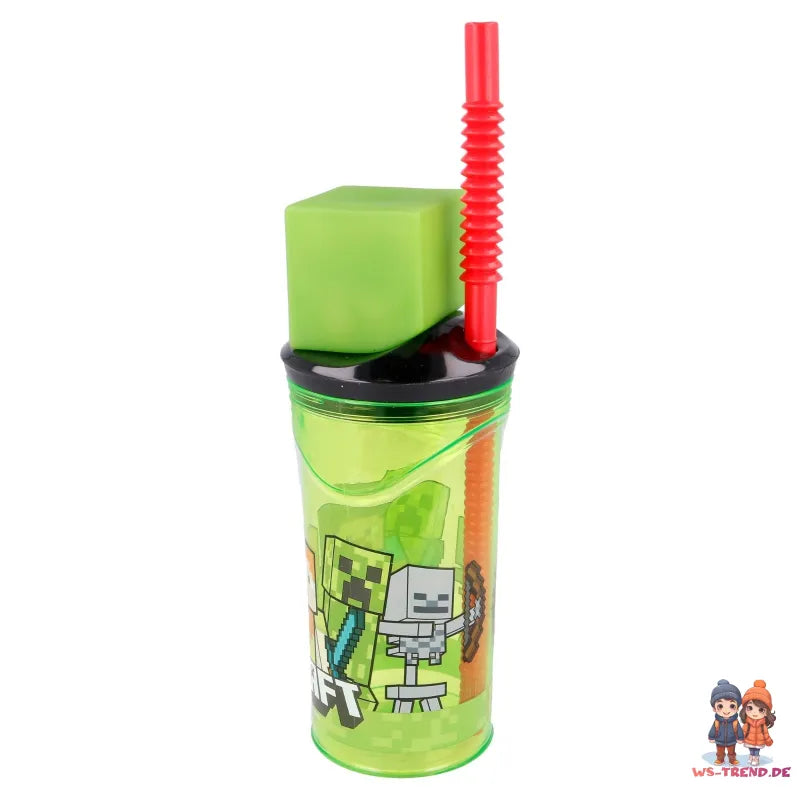 Minecraft Creeper Trinkflasche mit 3D Deckel - WS-Trend.de Kinder Trinkbecher Halm und - 360 ml