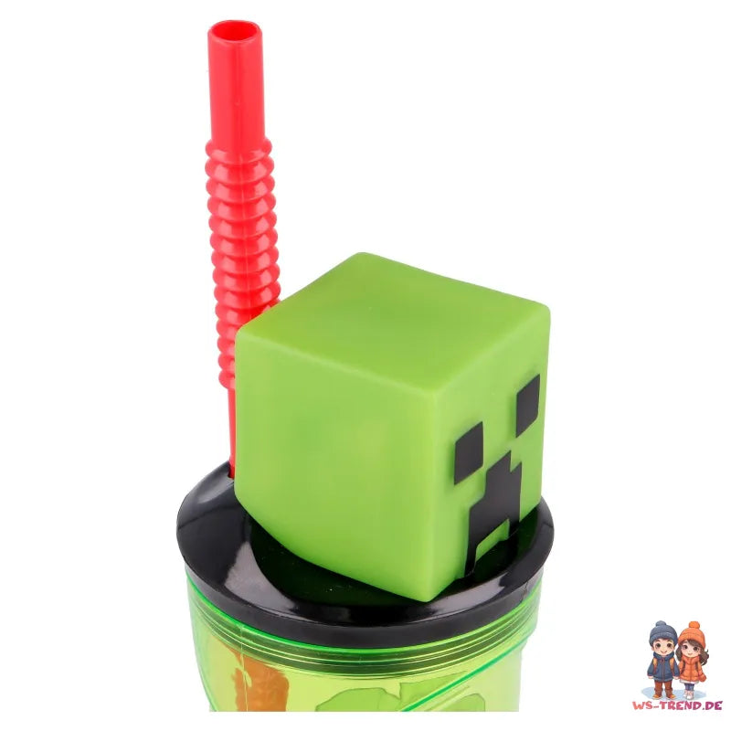 Minecraft Creeper Trinkflasche mit 3D Deckel - WS-Trend.de Kinder Trinkbecher Halm und - 360 ml