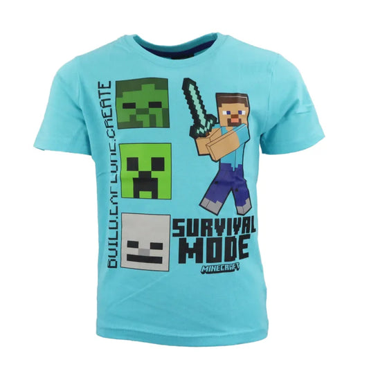 Minecraft Steve Kinder kurzarm T-Shirt - WS-Trend.de Creeper Kleidung Jungen Blau Baumwolle