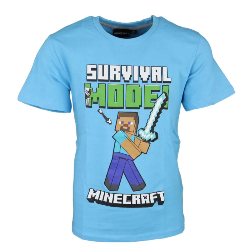 Minecraft Steve Survival Mode kurzarm T-Shirt - WS-Trend.de Kinder Kleidung Jungen Baumwolle hellblau