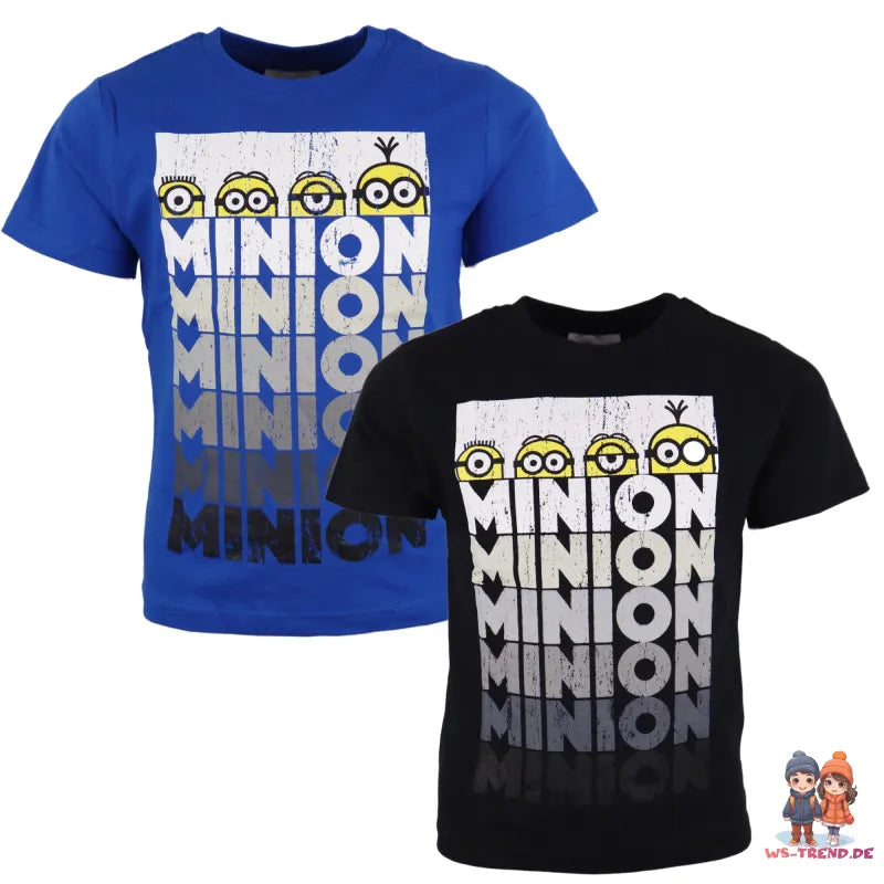 Die Minions Jungen Kurzarm T-Shirt - WS-Trend.de Kinder Shirt 110-140 Blau Schwarz 100% Baumwolle