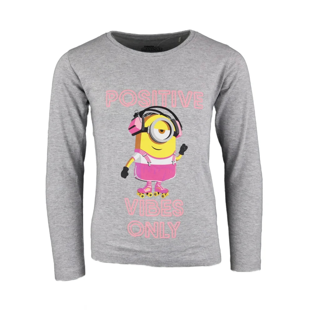 Die Minions Mädchen langarm T-Shirt - WS-Trend.de Kinder Shirt 104-134 Grau Rosa Baumwolle