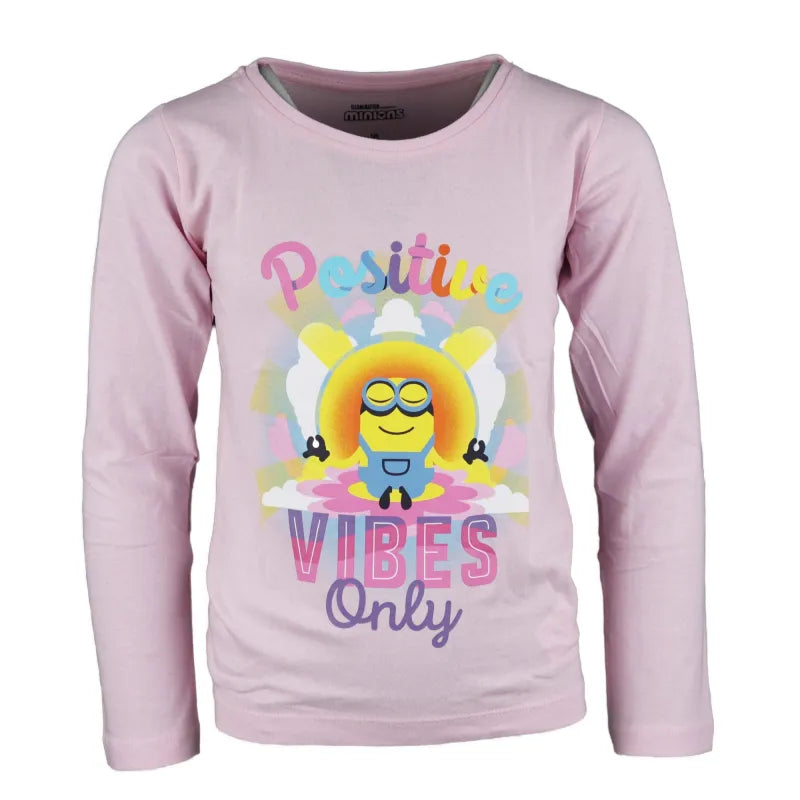 Die Minions Mädchen langarm T-Shirt - WS-Trend.de Langarm Kinder Shirt 104-134 Grau Rosa Baumwolle