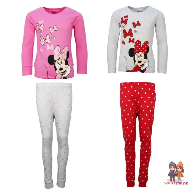 Disney Minnie Maus Mädchen Kinder Schlafanzug Pyjama lang - WS-Trend.de 104 - 134 Baumwolle