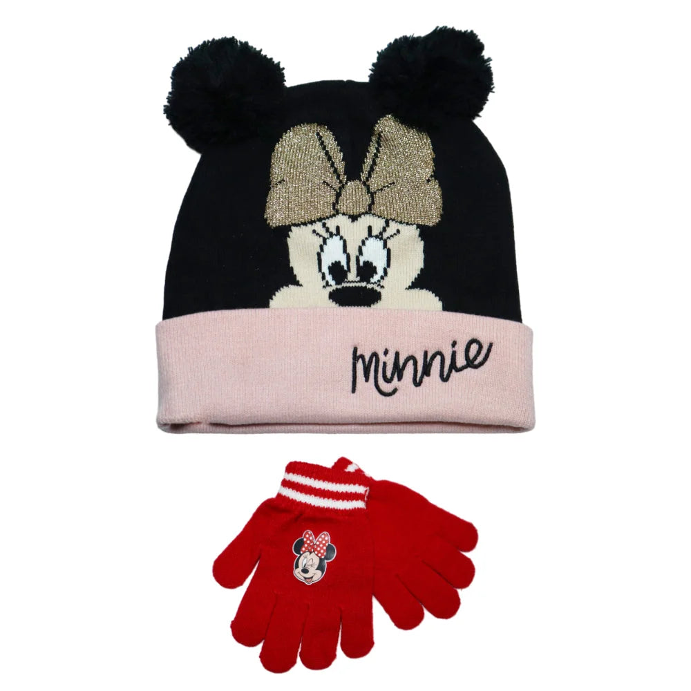 minnie mouse handschuhe Disney Minnie Maus Kinder Winter Bommel Mütze plus Handschuhe 52 54 – WS-Trend