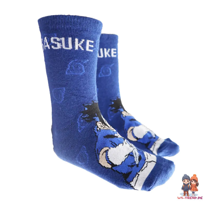 Naruto Shippuden Sasuke Kakashi Lange Kinder Socken 3er Pack - WS-Trend.de 23-34