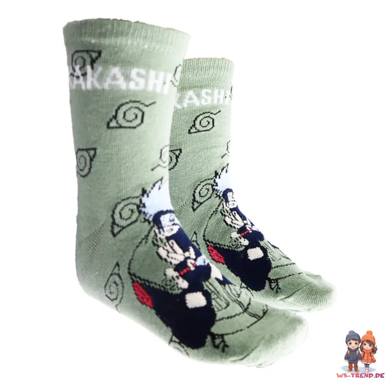 Naruto Shippuden Sasuke Kakashi Lange Kinder Socken 3er Pack - WS-Trend.de 23-34