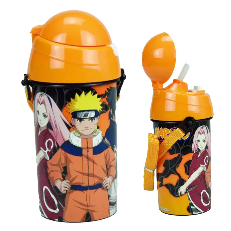 Anime Naruto Shippuden Trinkflasche mit Tragegurt und Trinkhalm Flasche 500 ml - WS-Trend.de