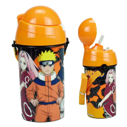 Anime Naruto Shippuden Trinkflasche mit Tragegurt und Trinkhalm Flasche 500 ml - WS-Trend.de