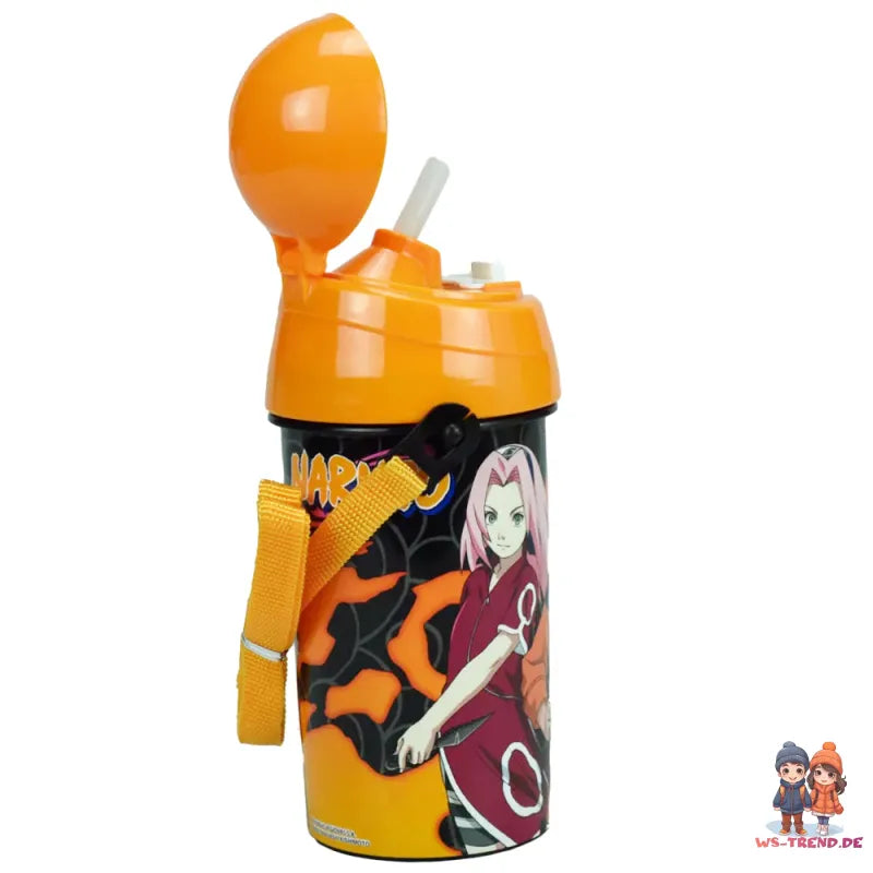 Anime Naruto Shippuden Trinkflasche mit Tragegurt und Trinkhalm Flasche 500 ml - WS-Trend.de