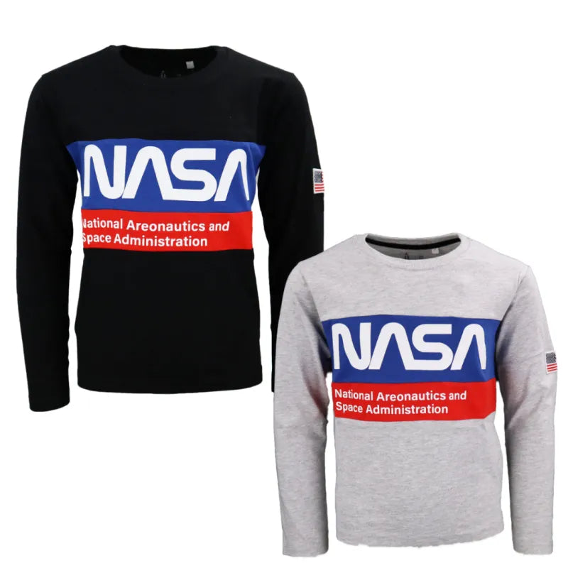 NASA Space Center Kinder langarm T Shirt Jungen WS Trend.de 134 164 Baumwolle Schwarz Grau