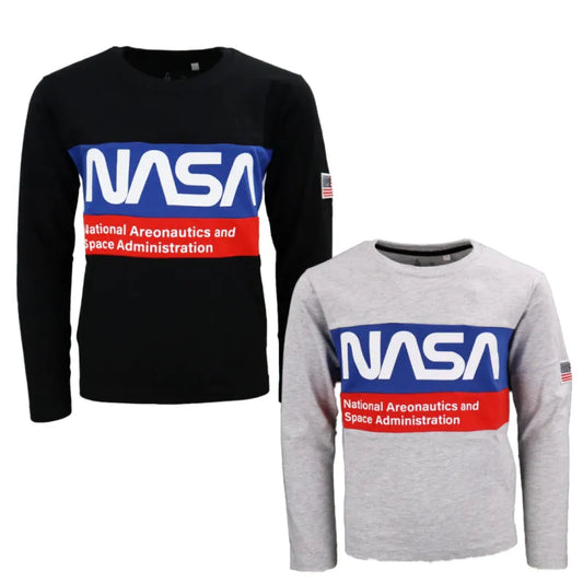 NASA Space Center Kinder langarm T Shirt Jungen WS Trend.de 134 164 Baumwolle Schwarz Grau