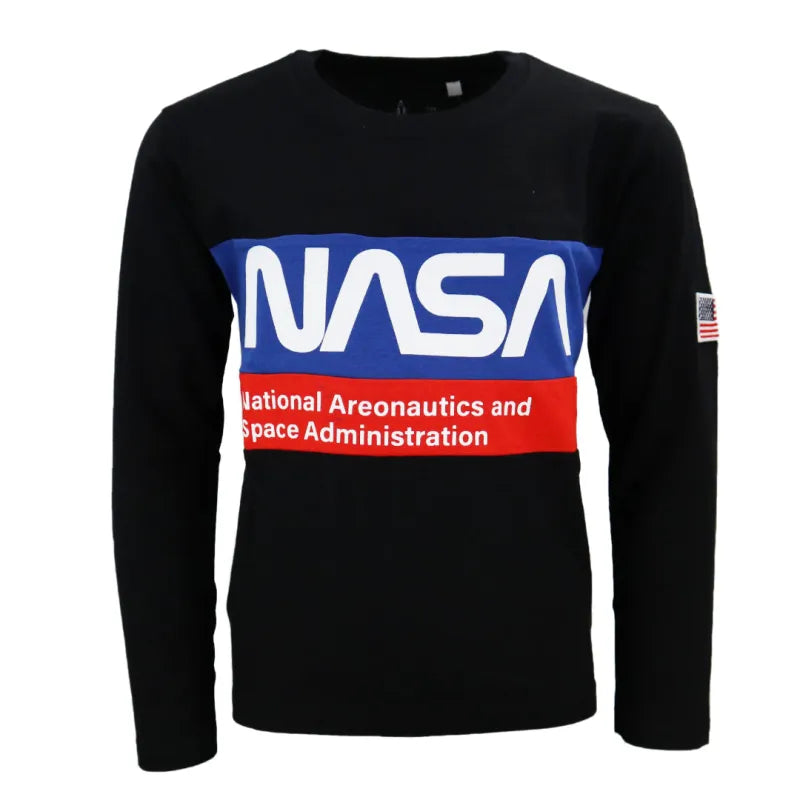 NASA Space Center Kinder langarm T Shirt Jungen WS Trend.de 134 164 Baumwolle Schwarz Grau