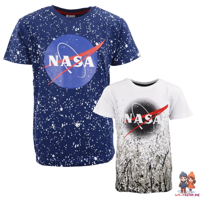 NASA Space Center Kinder Jungen T-Shirt - WS-Trend.de 134-164 Baumwolle Blau Weiß