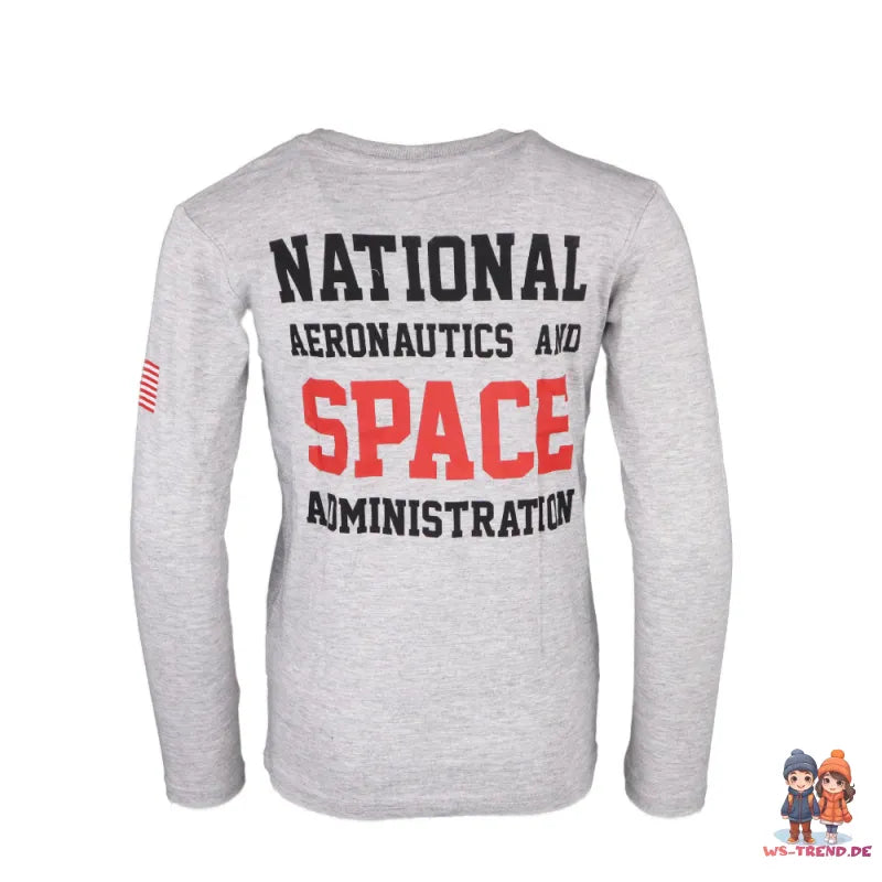 NASA Space Center Kinder langarm T-Shirt Jungen - WS-Trend.de 134-164 Baumwolle Schwarz Grau